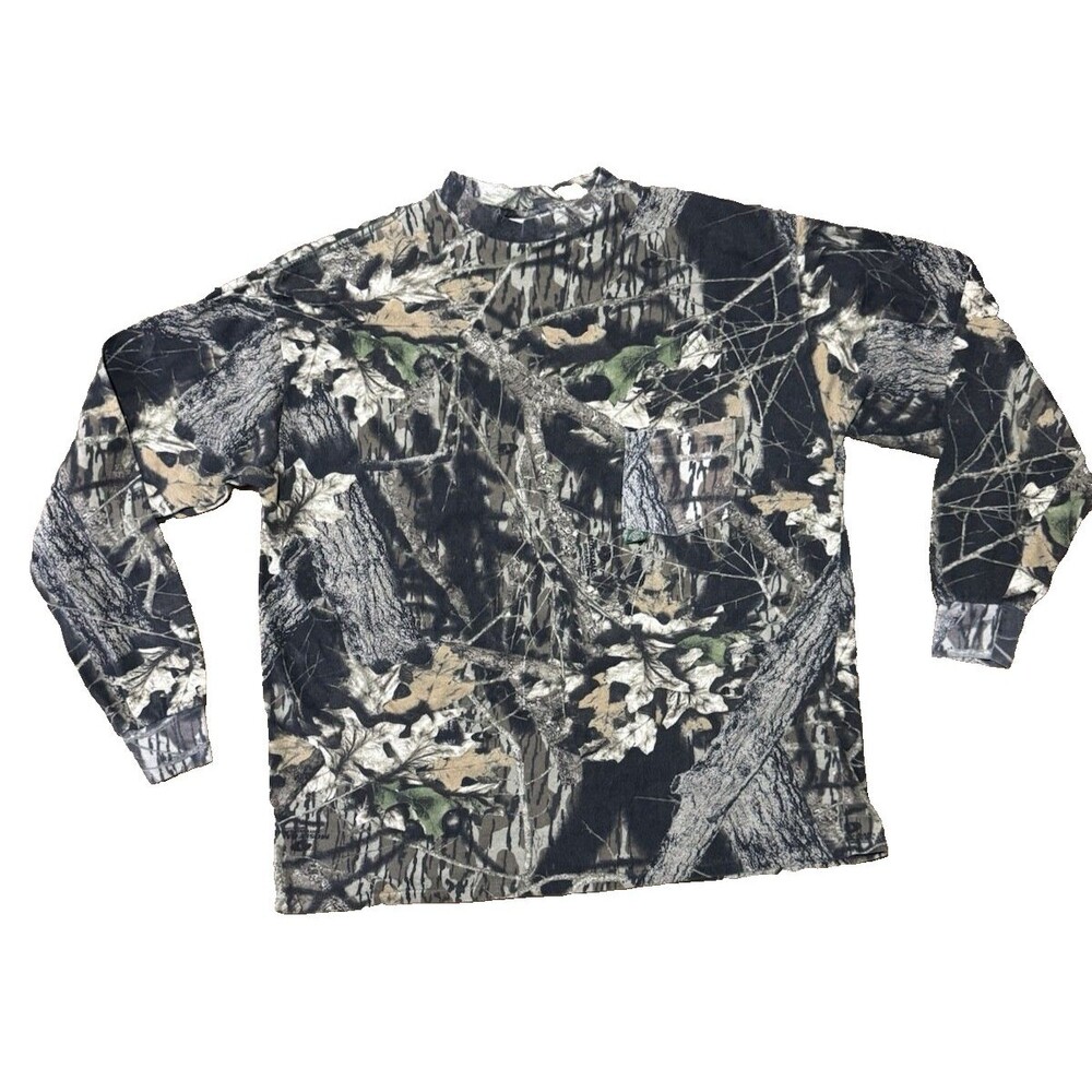 Vtg Mossy Oak Shirt Green Leaf Foliage Camo Pocket USA Made Single Stitch XL